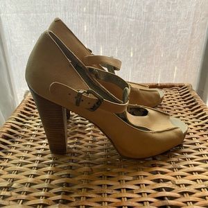 Tan Mary Jane heeled sandals